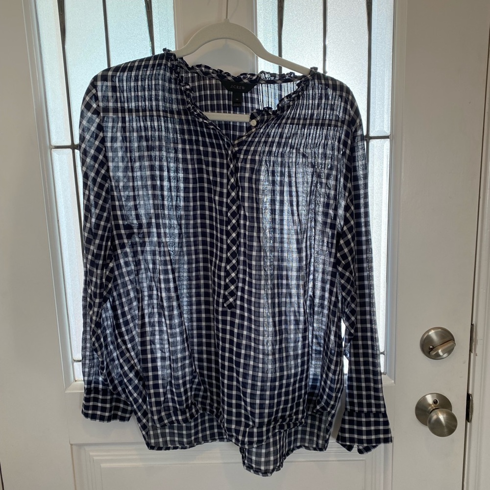 J. Crew Navy Gingham Popover